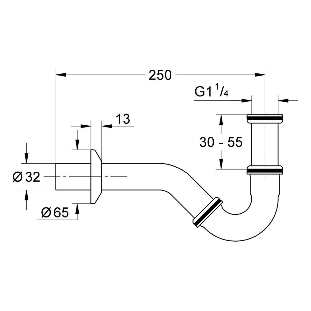 Grohe 28946000 Bide Sifonu Borusu 1 1/4’’ 250 mm Krom