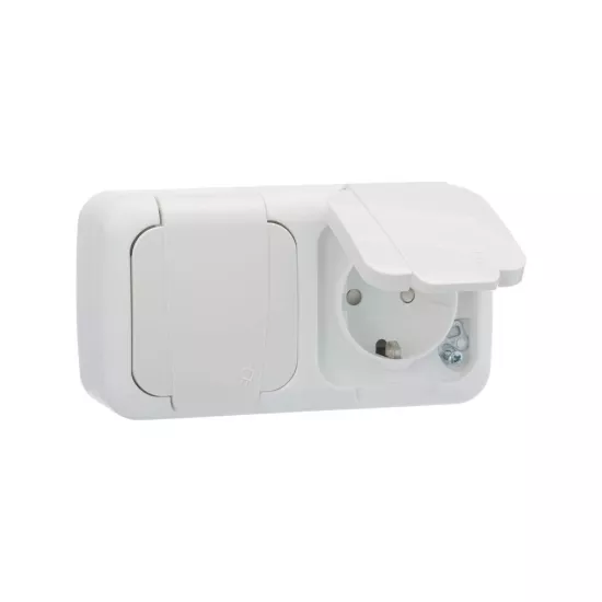 Viko Palmiye Beyaz Anahtarlı Topraklı Priz Kombine IP54
