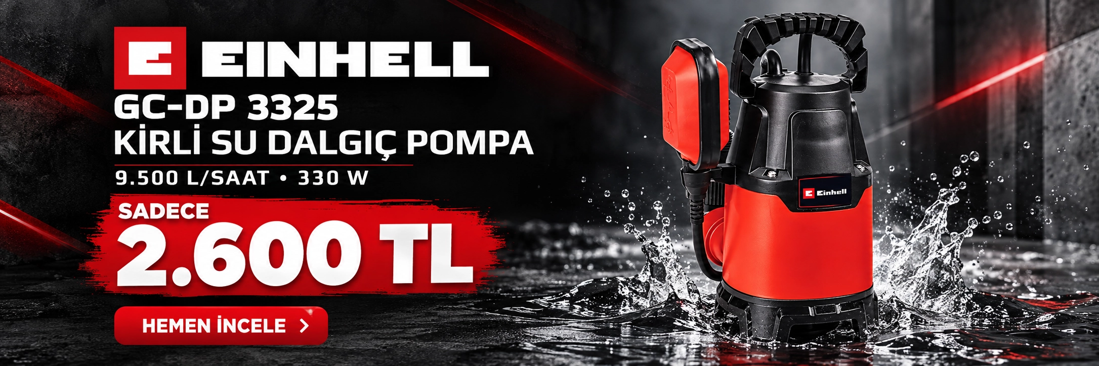 Einhell GC-DP 3325, kirli su pompası, dalgıç pompa, 330 W dalgıç pompa, su tahliye pompası, havuz pompası, kuyu pompası, şamandıralı dalgıç pompa, 9500 litre pompa