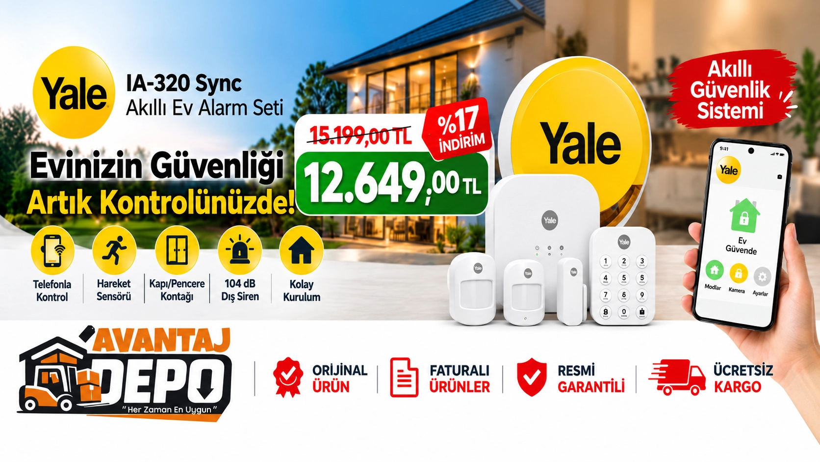 Yale, Yale IA-320, Yale Sync, Yale alarm sistemi, Yale akıllı alarm, akıllı ev alarm seti, kablosuz alarm sistemi, ev güvenlik sistemi, akıllı güvenlik sistemi, telefon kontrollü alarm, mobil uygulamalı alarm, hareket sensörlü alarm, kapı pencere sensörü,